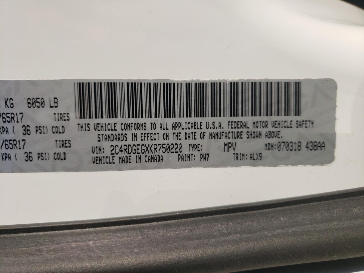 Photo 10 from auction – 2019 DODGE GRAND CARA with VIN 2C4RDGEGXKR750220