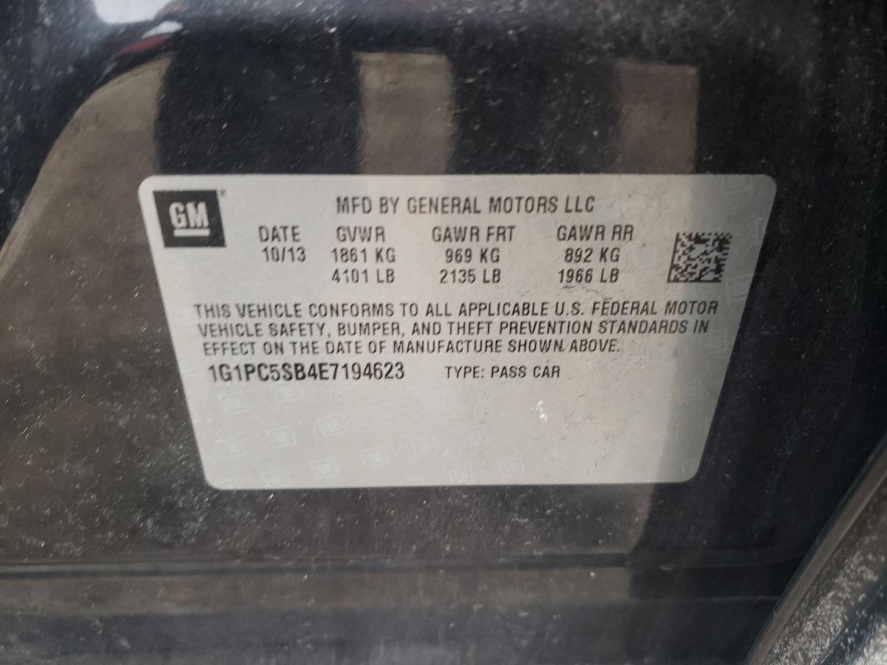 Photo 10 from auction – 2014 CHEVROLET CRUZE LT with VIN 1G1PC5SB4E7194623