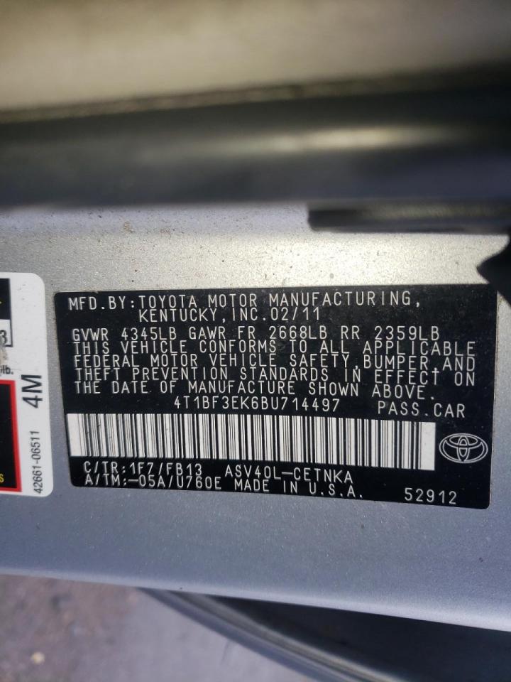 Photo 10 from auction – 2011 TOYOTA CAMRY BASE with VIN 4T1BF3EK6BU714497