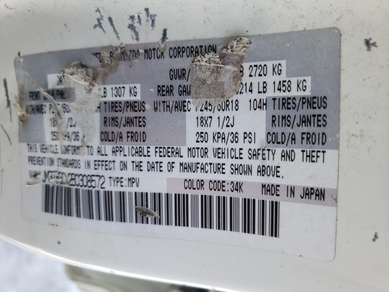 Photo 10 from auction – 2011 MAZDA CX-9 with VIN JM3TB3CV2B0308572