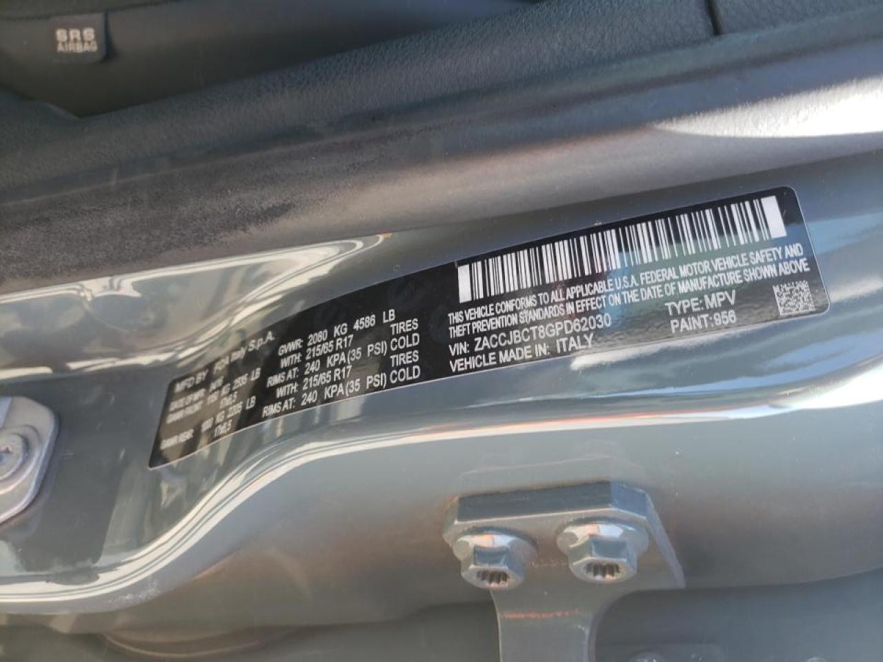 Photo 10 from auction – 2016 JEEP RENEGADE T with VIN ZACCJBCT8GPD62030
