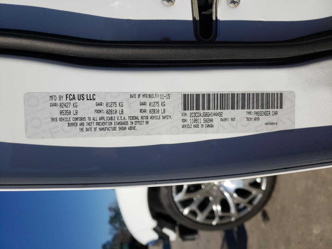 Photo 10 from auction – 2016 DODGE CHARGER SX with VIN 2C3CDXJG8GH144492