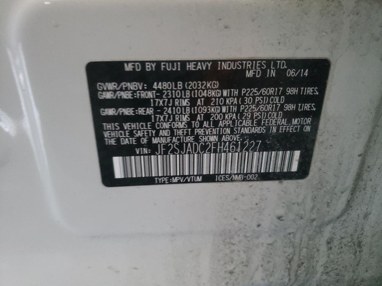 Photo 10 from auction – 2015 SUBARU FORESTER 2 with VIN JF2SJADC2FH461227