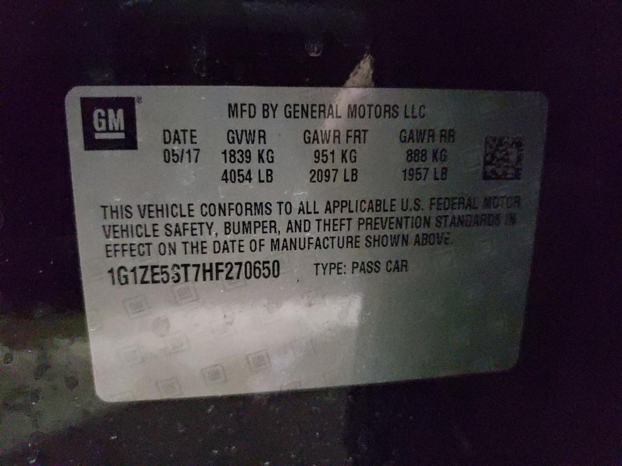 Photo 10 from auction – 2017 CHEVROLET MALIBU LT with VIN 1G1ZE5ST7HF270650