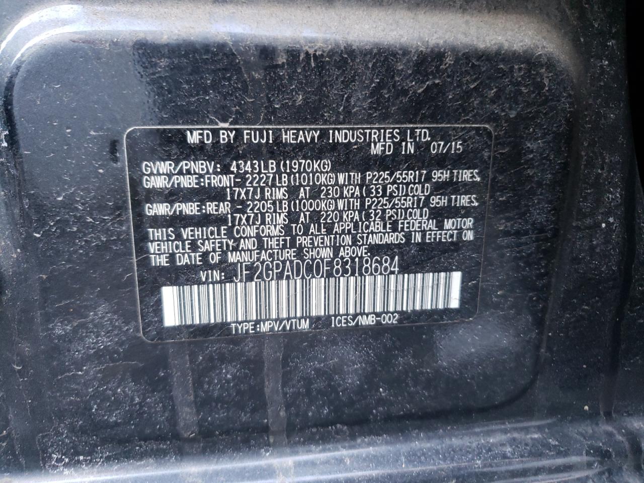 Фото 10 с аукциона – 2015 SUBARU XV CROSSTR с VIN JF2GPADC0F8318684