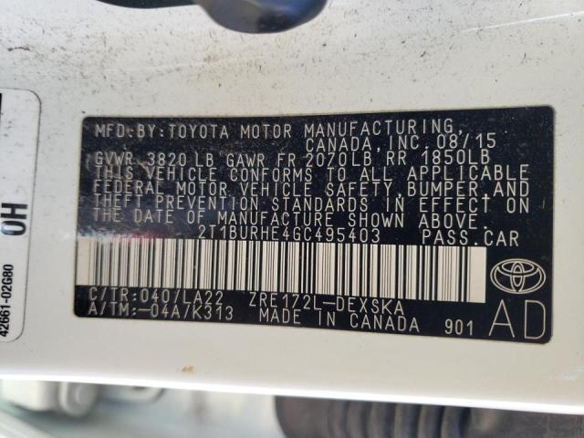 Photo 10 from auction – 2016 TOYOTA COROLLA L with VIN 2T1BURHE4GC495403