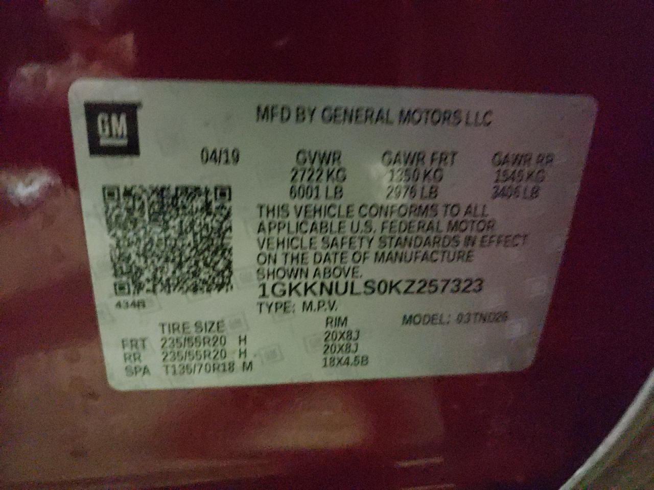 Photo 10 from auction – 2019 GMC ACADIA SLT with VIN 1GKKNULS0KZ257323