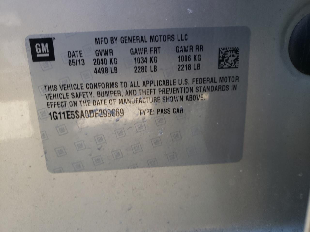 Photo 10 from auction – 2013 CHEVROLET MALIBU 2LT with VIN 1G11E5SA0DF299669