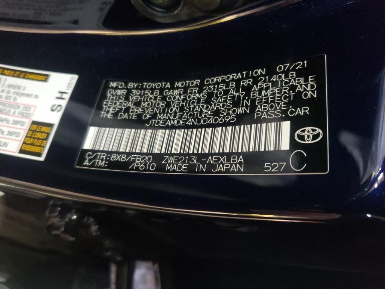 Photo 10 from auction – 2022 TOYOTA COROLLA LE with VIN JTDEAMDE4NJ040695