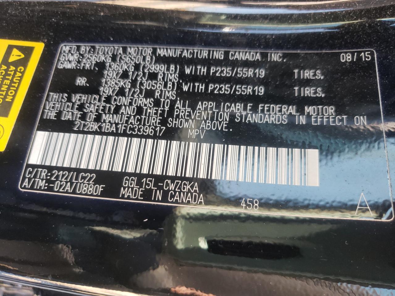 Photo 10 from auction – 2015 LEXUS RX 350 BAS with VIN 2T2BK1BA1FC339617