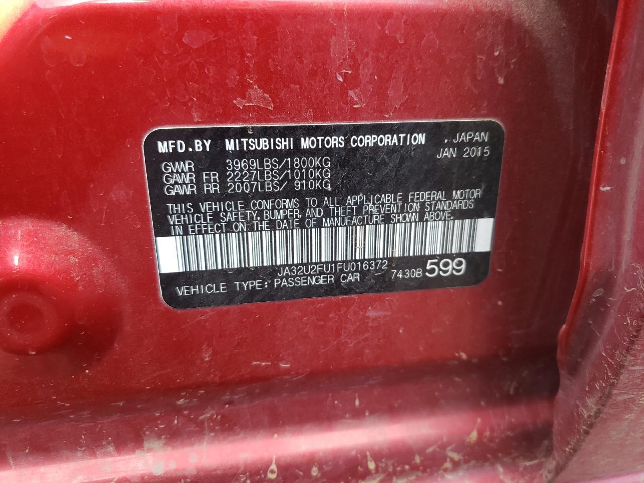 Photo 10 from auction – 2015 MITSUBISHI LANCER ES with VIN JA32U2FU1FU016372