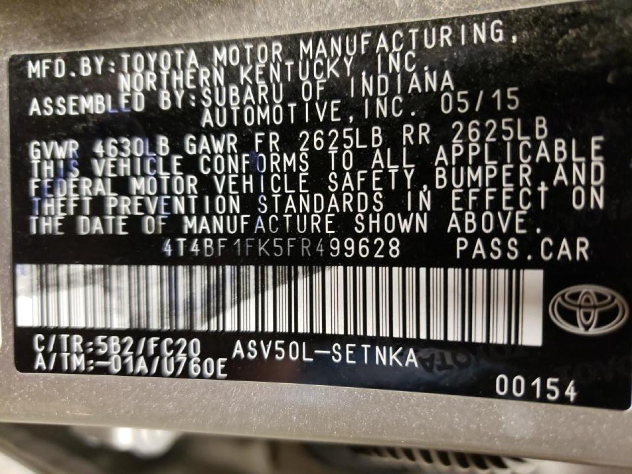 Photo 10 from auction – 2015 TOYOTA CAMRY LE with VIN 4T4BF1FK5FR499628