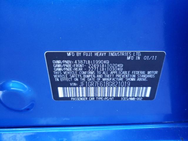 Photo 10 from auction – 2011 SUBARU IMPREZA WR with VIN JF1GR7E61BG821019