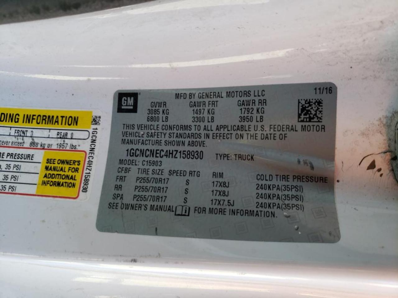 Photo 10 from auction – 2017 CHEVROLET SILVERADO with VIN 1GCNCNEC4HZ158930