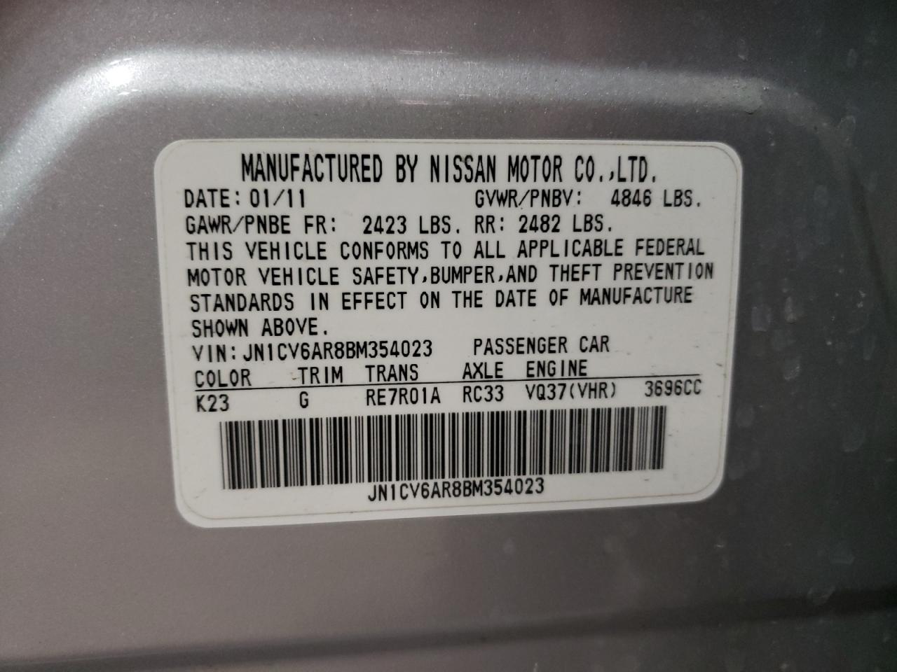 Photo 10 from auction – 2011 INFINITI G37 with VIN JN1CV6AR8BM354023