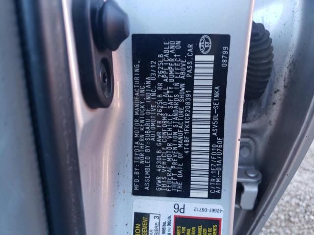 Photo 10 from auction – 2012 TOYOTA CAMRY BASE with VIN 4T4BF1FKXCR208391