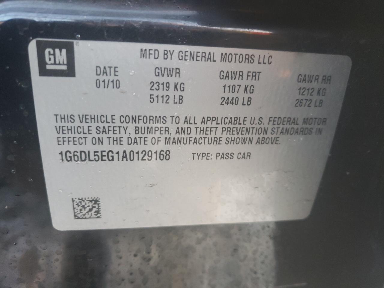 Photo 10 from auction – 2010 CADILLAC CTS PERFOR with VIN 1G6DL5EG1A0129168