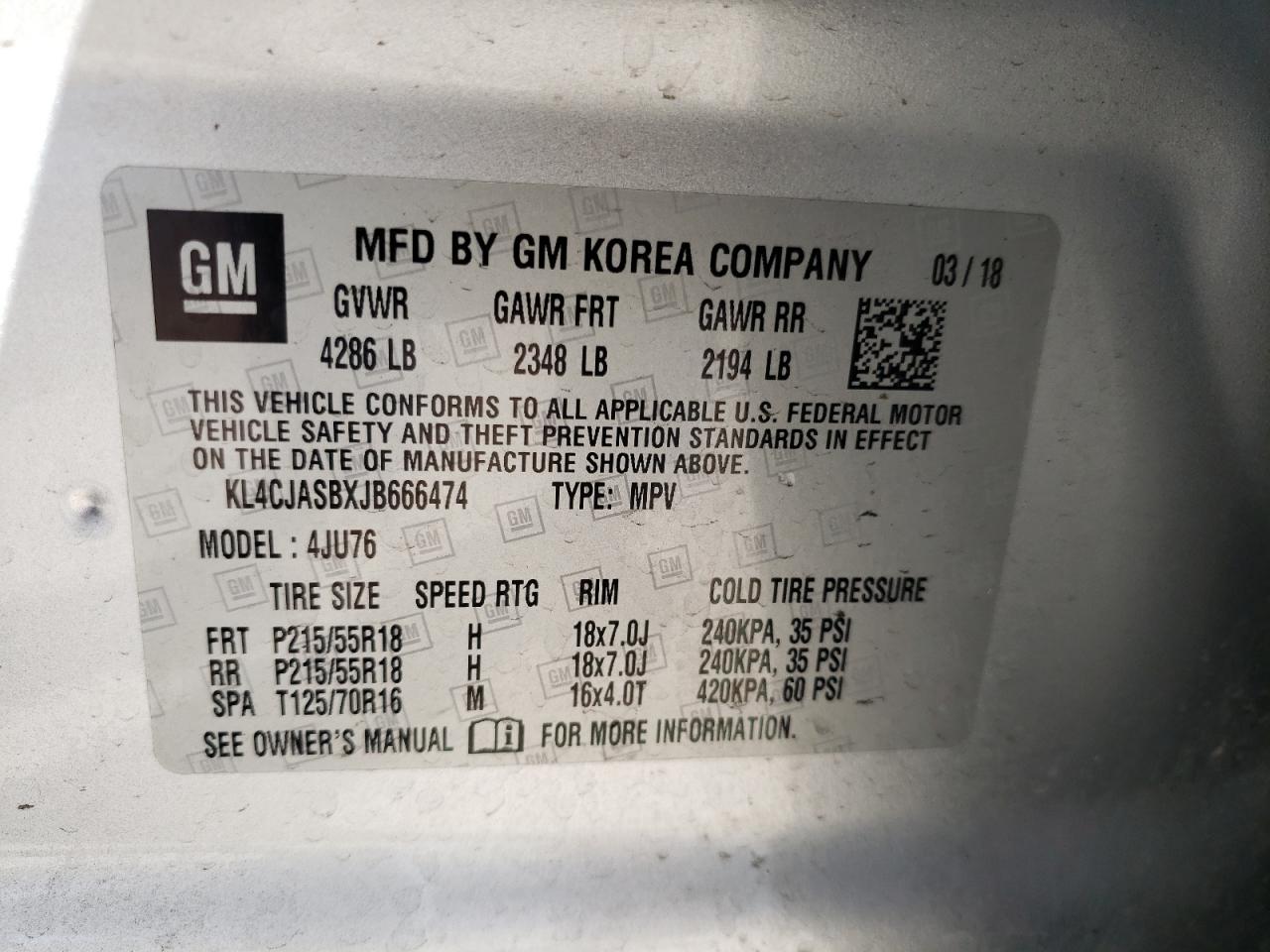 Photo 10 from auction – 2018 BUICK ENCORE PRE with VIN KL4CJASBXJB666474