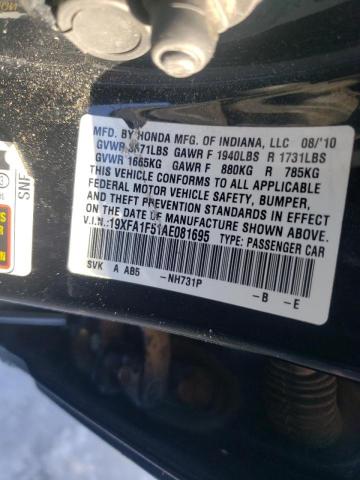 Photo 10 from auction – 2010 HONDA CIVIC LX with VIN 19XFA1F51AE081695