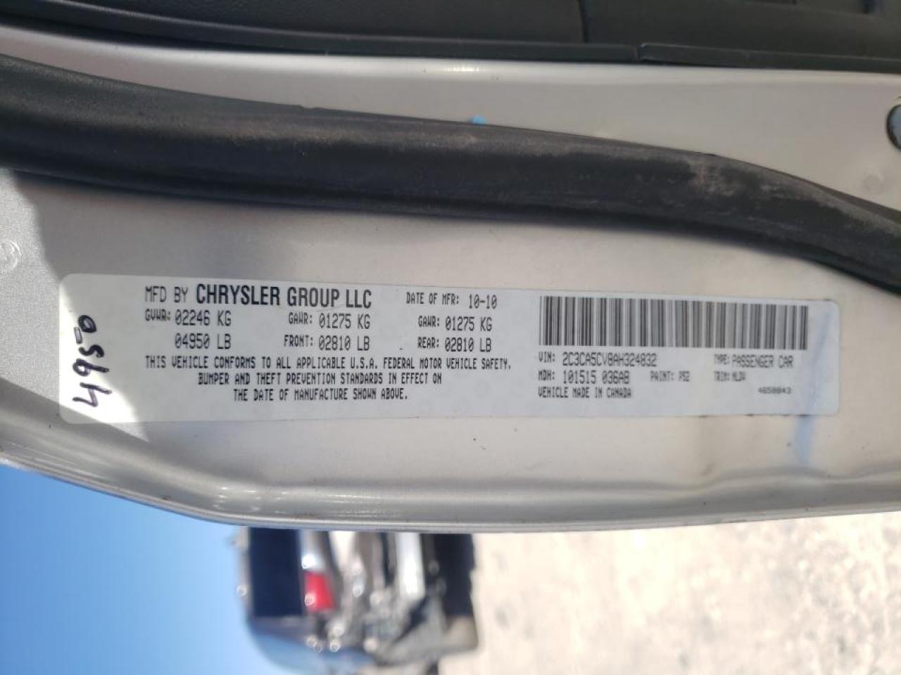 Photo 10 from auction – 2010 CHRYSLER 300 TOURIN with VIN 2C3CA5CV8AH324832