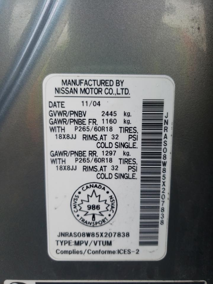 Photo 10 from auction – 2005 INFINITI FX35 with VIN JNRAS08W85X207838
