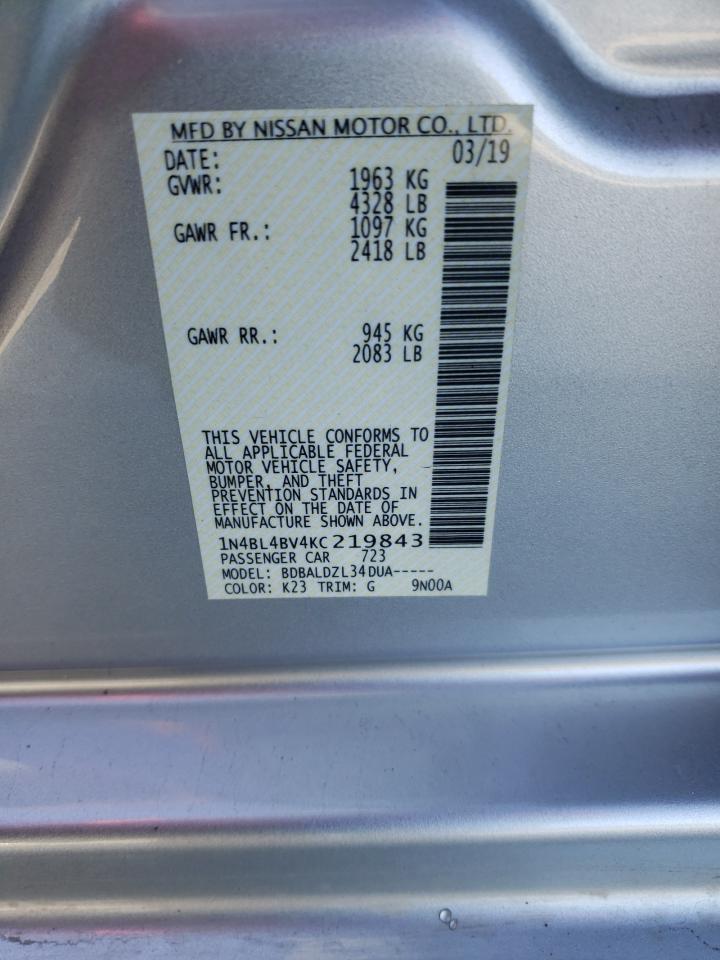 Photo 10 from auction – 2019 NISSAN ALTIMA S with VIN 1N4BL4BV4KC219843