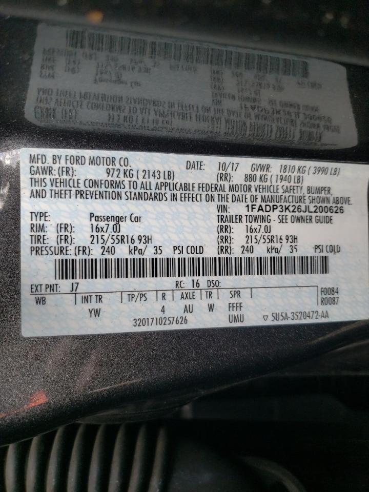 Photo 10 from auction – 2018 FORD FOCUS SE with VIN 1FADP3K26JL200626