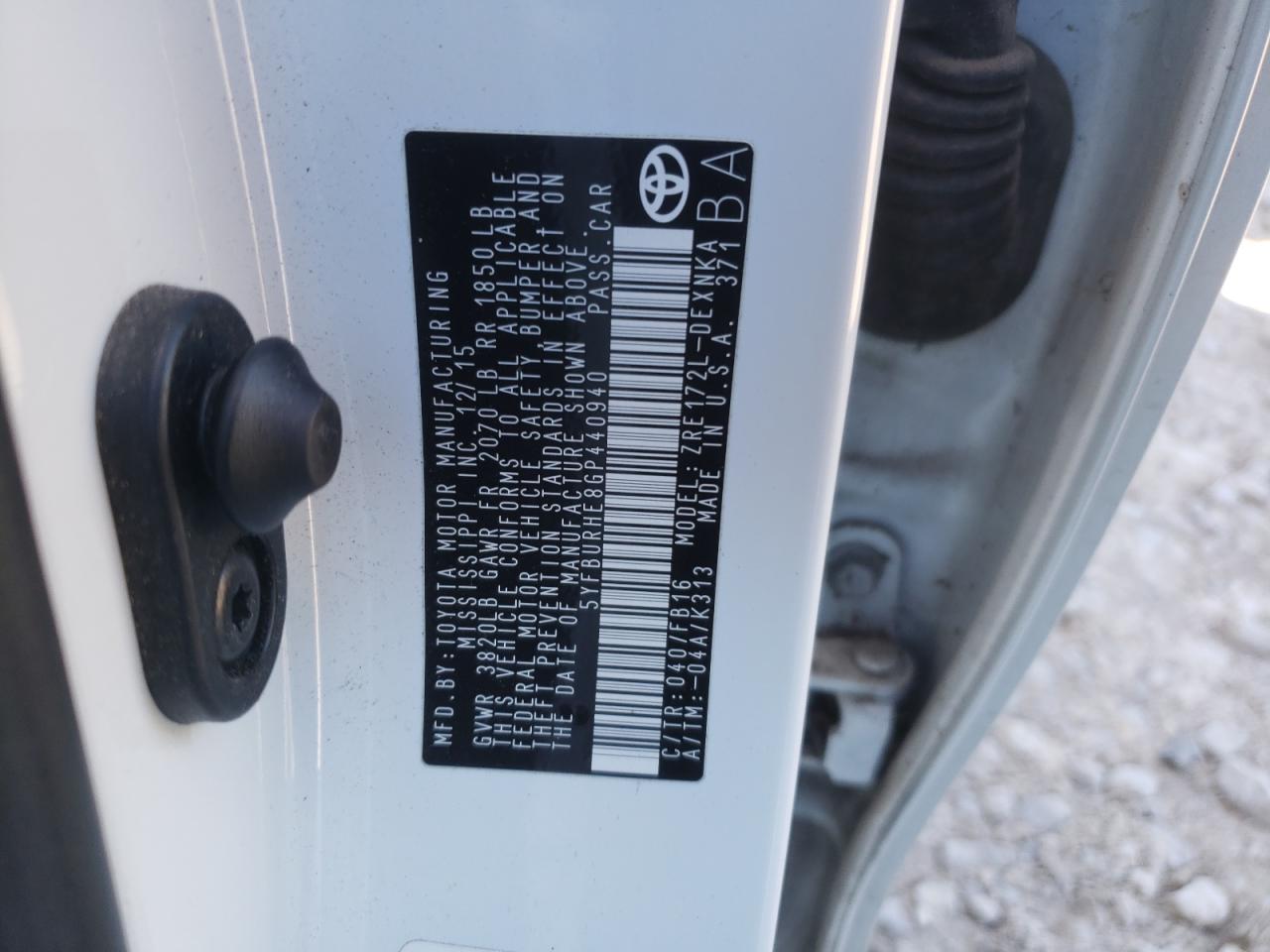 Photo 10 from auction – 2016 TOYOTA COROLLA L with VIN 5YFBURHE8GP440940