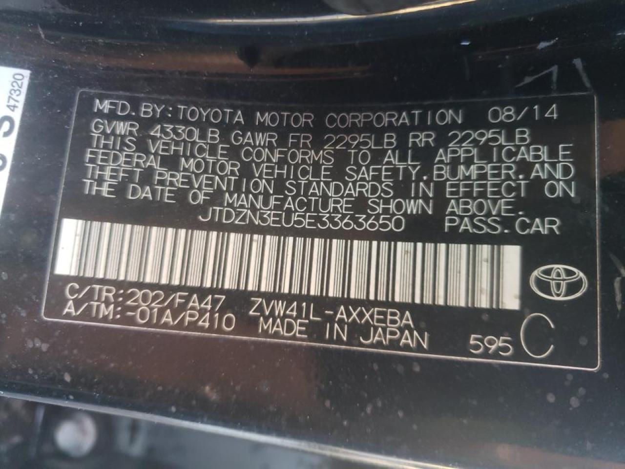 Photo 10 from auction – 2014 TOYOTA PRIUS V with VIN JTDZN3EU5E3363650