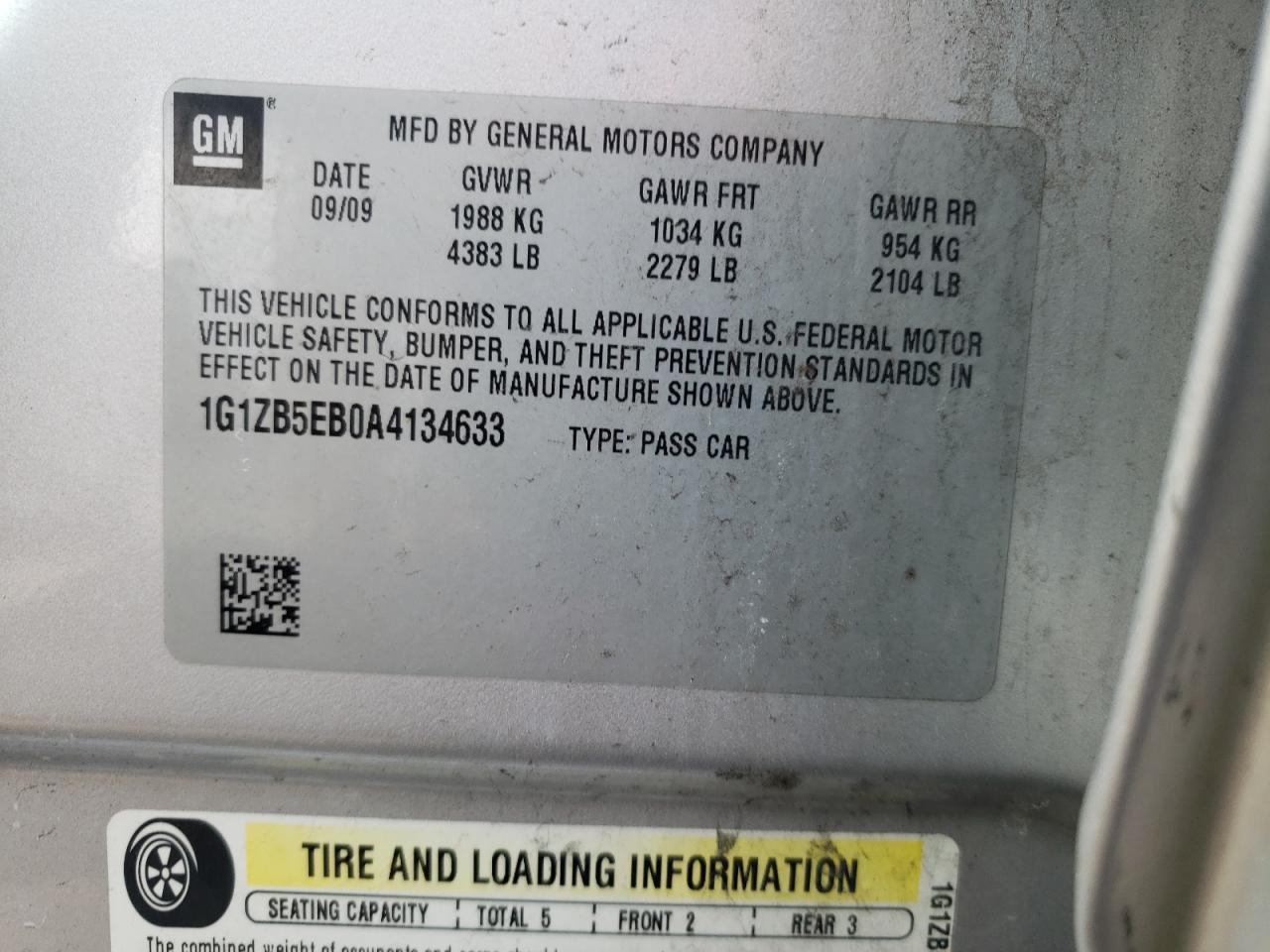 Photo 10 from auction – 2010 CHEVROLET MALIBU LS with VIN 1G1ZB5EB0A4134633