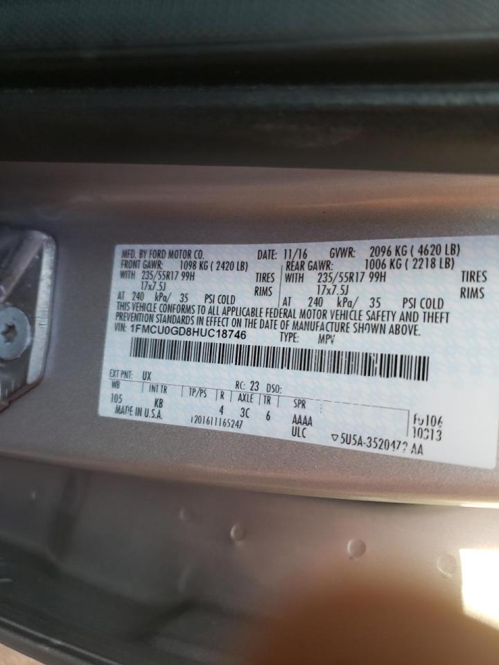 Photo 10 from auction – 2017 FORD ESCAPE SE with VIN 1FMCU0GD8HUC18746