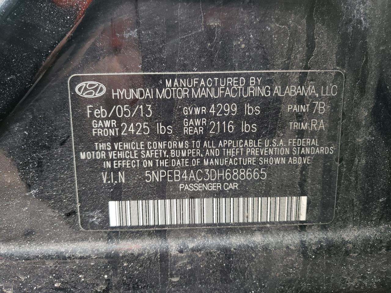 Photo 10 from auction – 2012 HYUNDAI SONATA with VIN 5NPEB4AC3DH688665