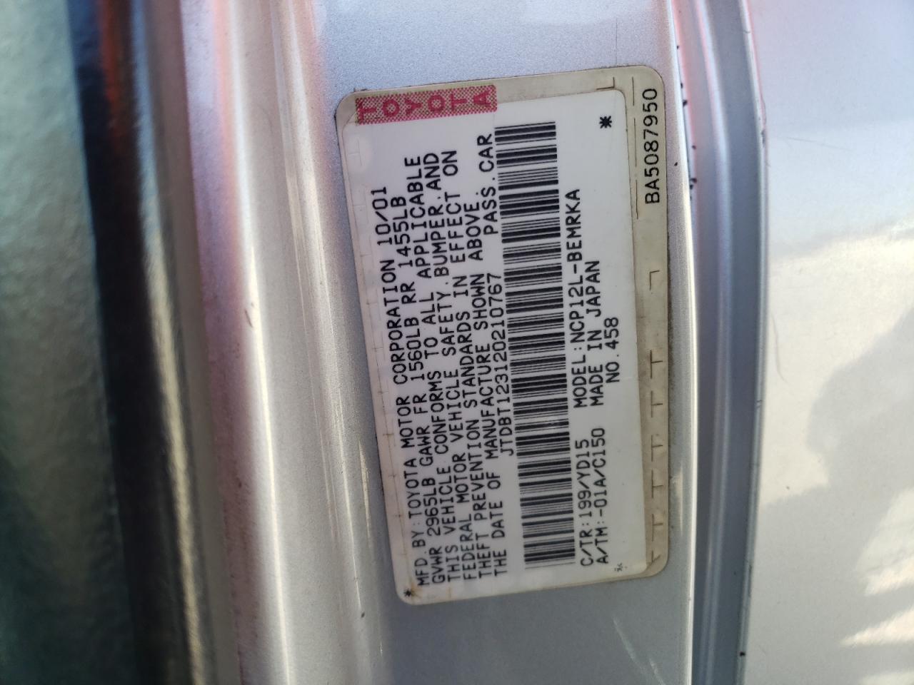 Photo 10 from auction – 2002 TOYOTA ECHO with VIN JTDBT123120210767