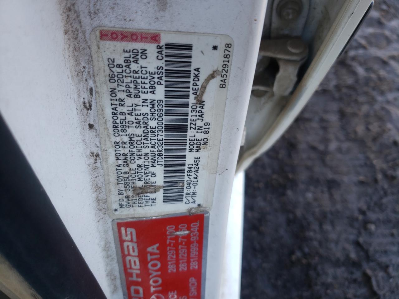 Photo 10 from auction – 2003 TOYOTA COROLLA CE with VIN JTDBR32E730006939