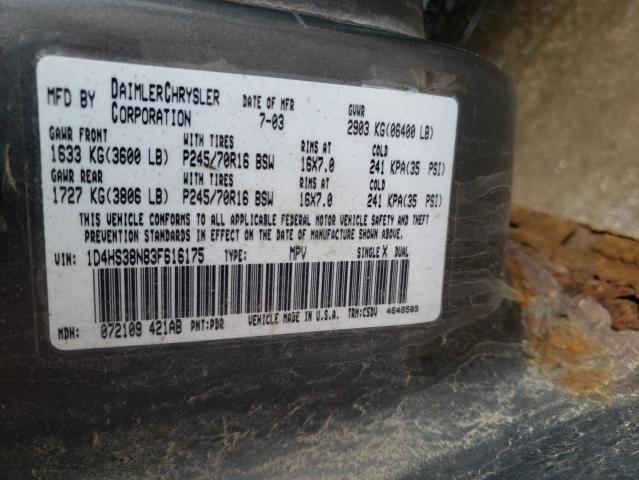 Photo 10 from auction – 2003 DODGE DURANGO SP with VIN 1D4HS38N83F616175