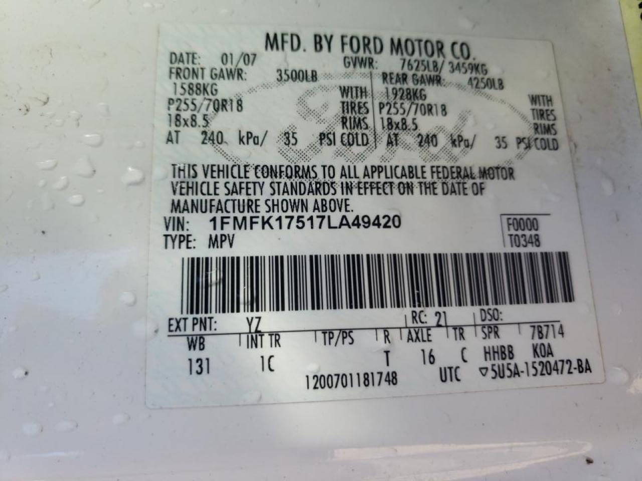 Photo 10 from auction – 2007 FORD EXPEDITION with VIN 1FMFK17517LA49420