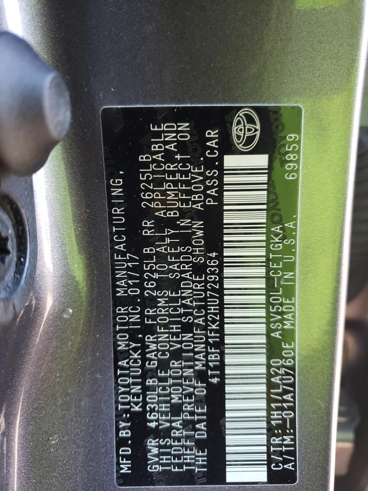Photo 10 from auction – 2017 TOYOTA CAMRY LE with VIN 4T1BF1FK2HU729364