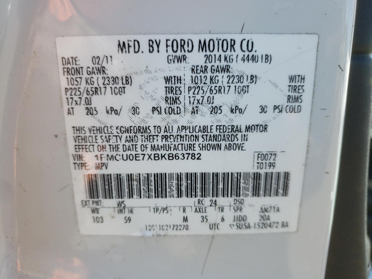 Photo 10 from auction – 2011 FORD ESCAPE LIM with VIN 1FMCU0E7XBKB63782