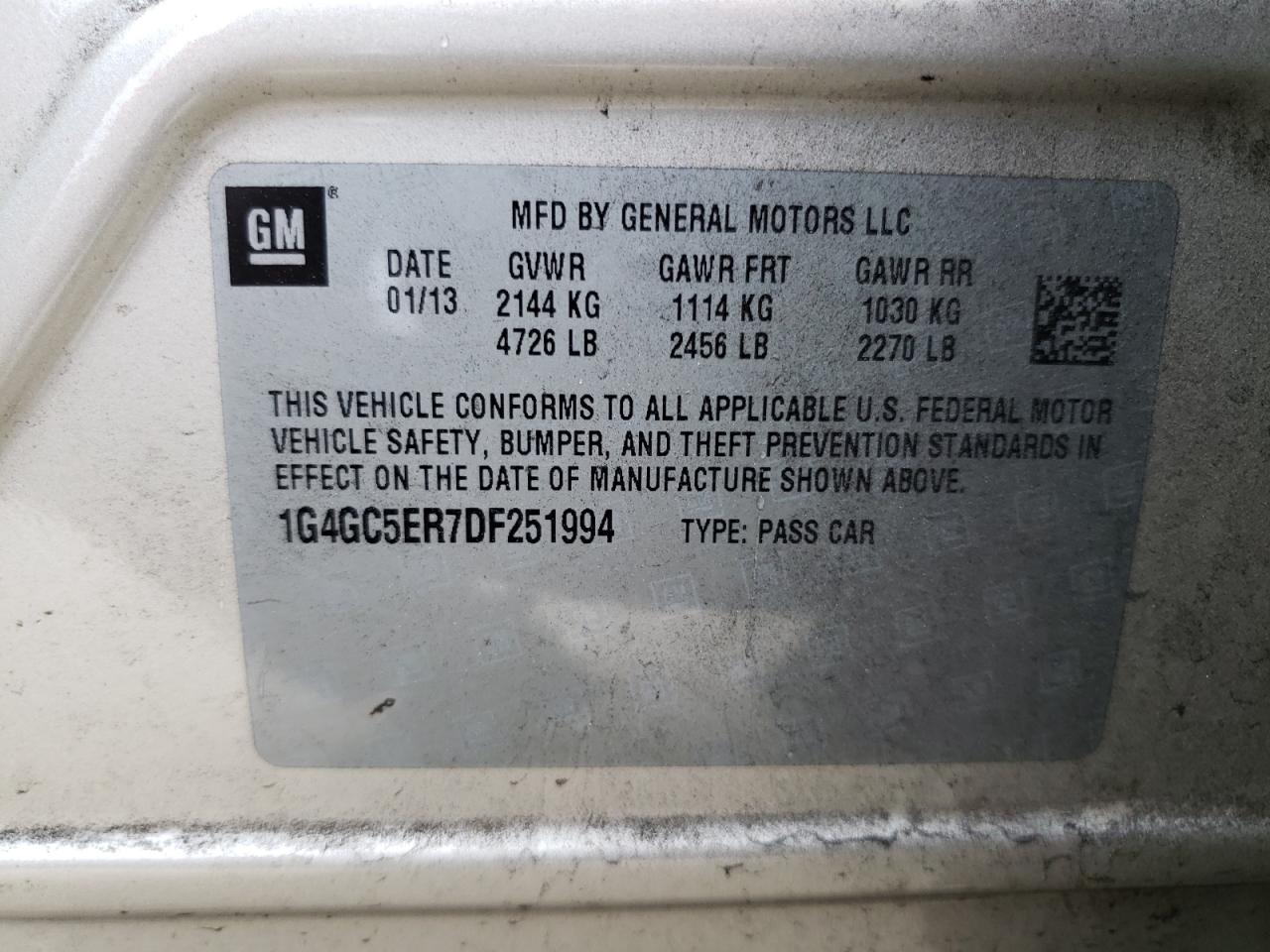 Photo 10 from auction – 2013 BUICK LACROSSE with VIN 1G4GC5ER7DF251994