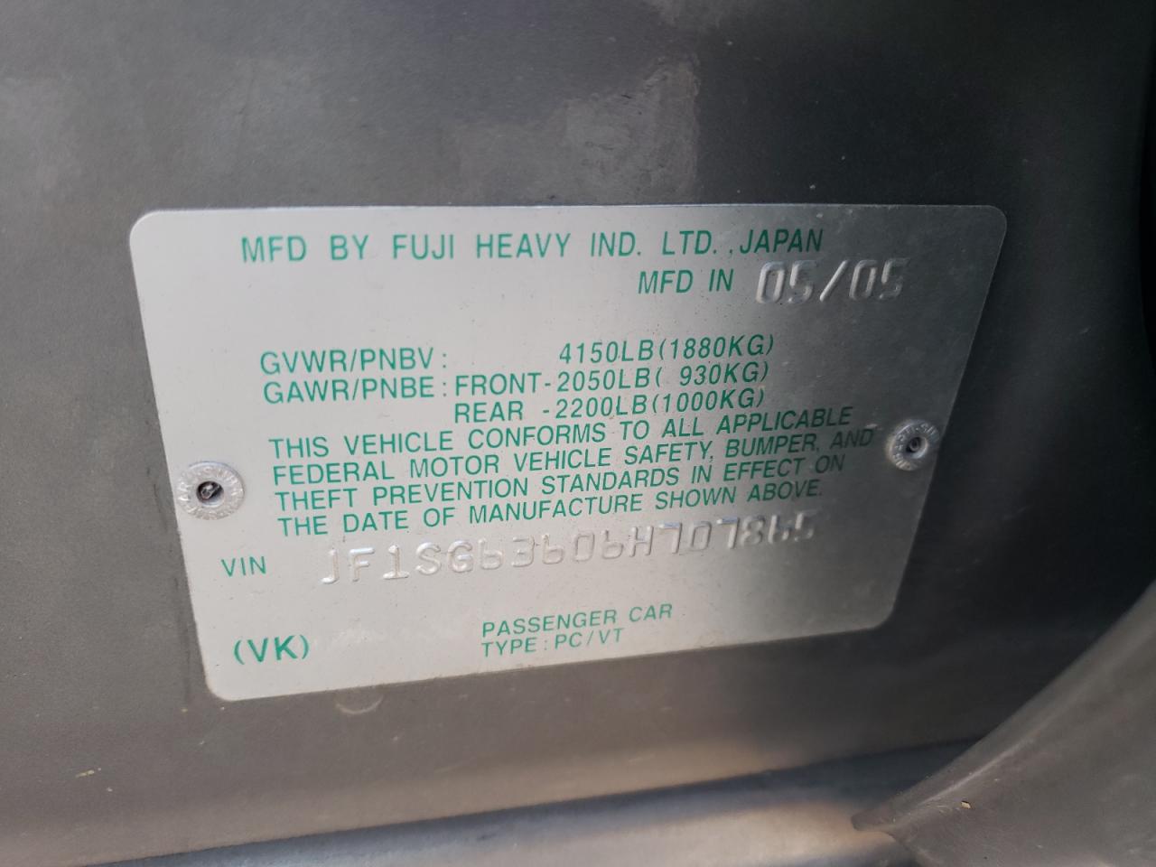 Photo 10 from auction – 2006 SUBARU FORESTER 2 with VIN JF1SG63606H707865