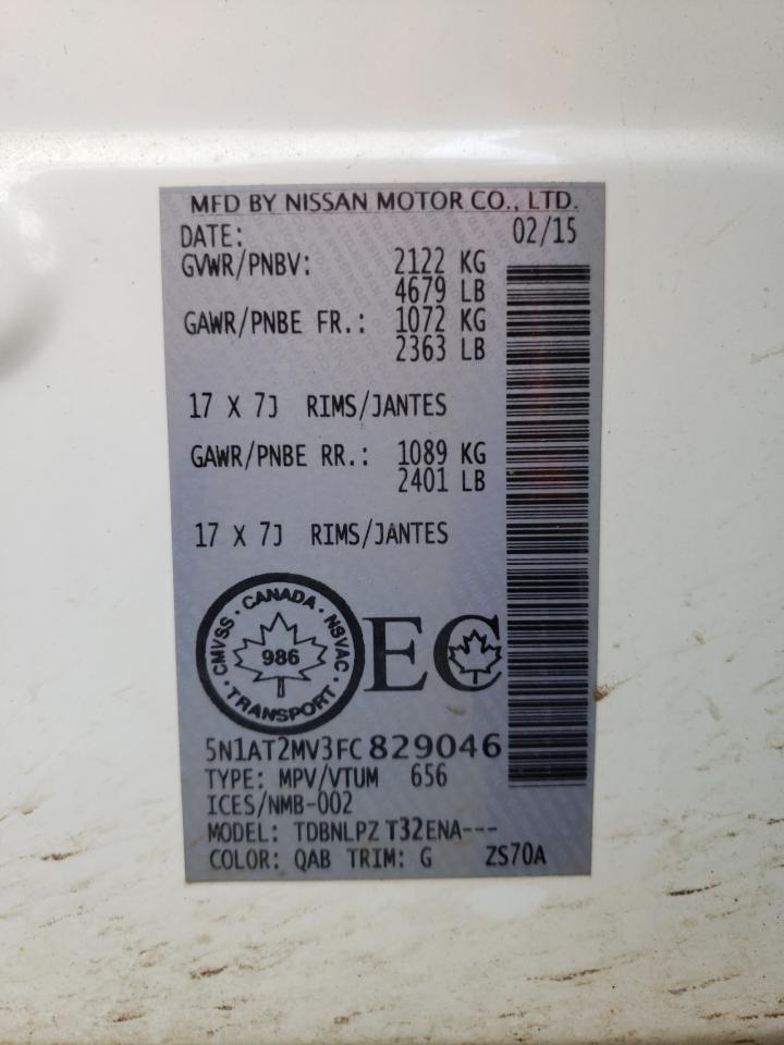 Photo 10 from auction – 2015 NISSAN ROGUE S with VIN 5N1AT2MV3FC829046