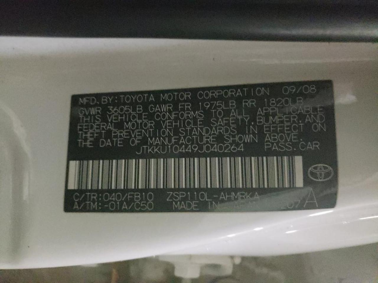 Photo 10 from auction – 2009 TOYOTA SCION XD with VIN JTKKU10449J040264