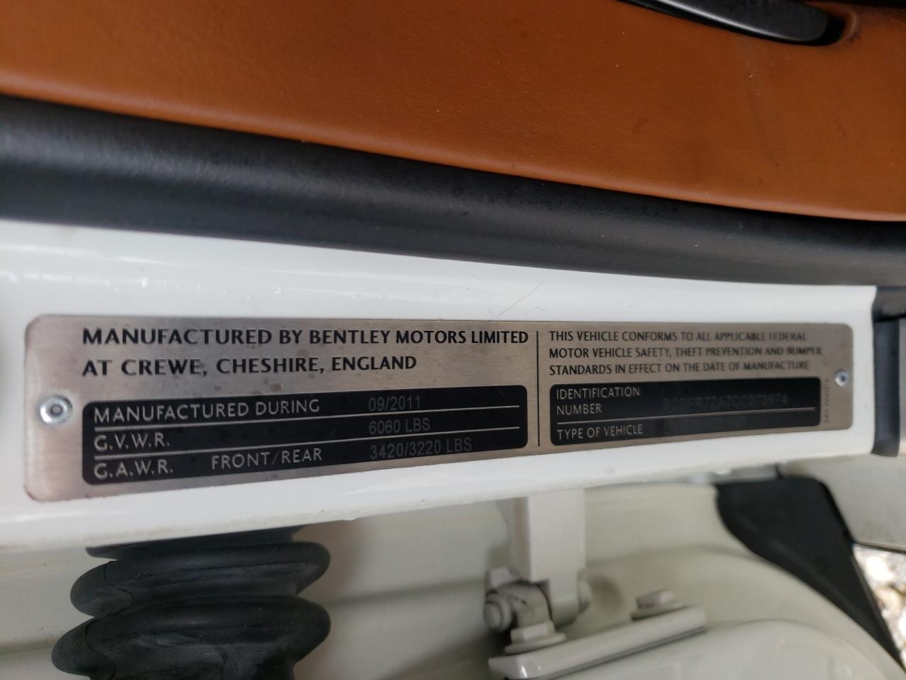 Photo 10 from auction – 2012 BENTLEY CONTINENTA with VIN SCBFR7ZA7CC073974