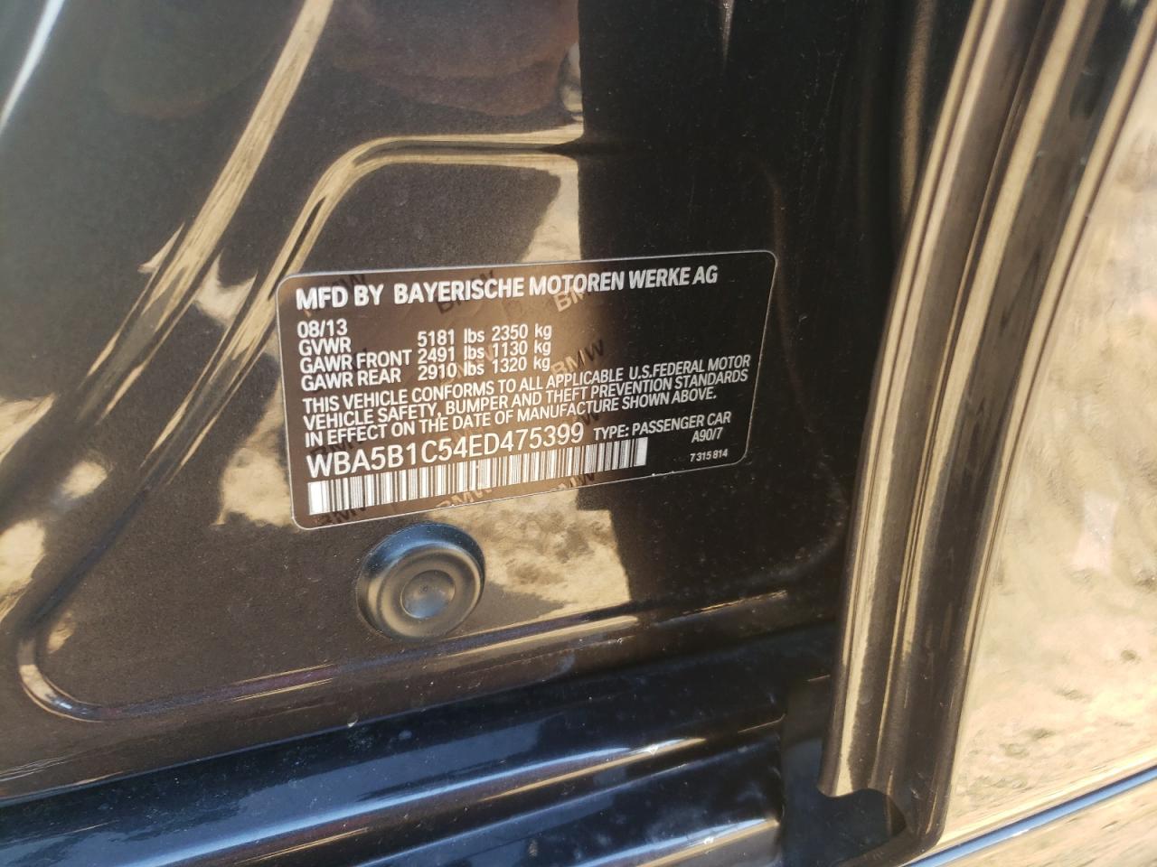 Photo 10 from auction – 2014 BMW 535 I with VIN WBA5B1C54ED475399