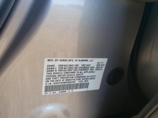 Photo 10 from auction – 2017 HONDA PILOT ELIT with VIN 5FNYF6H00HB034557