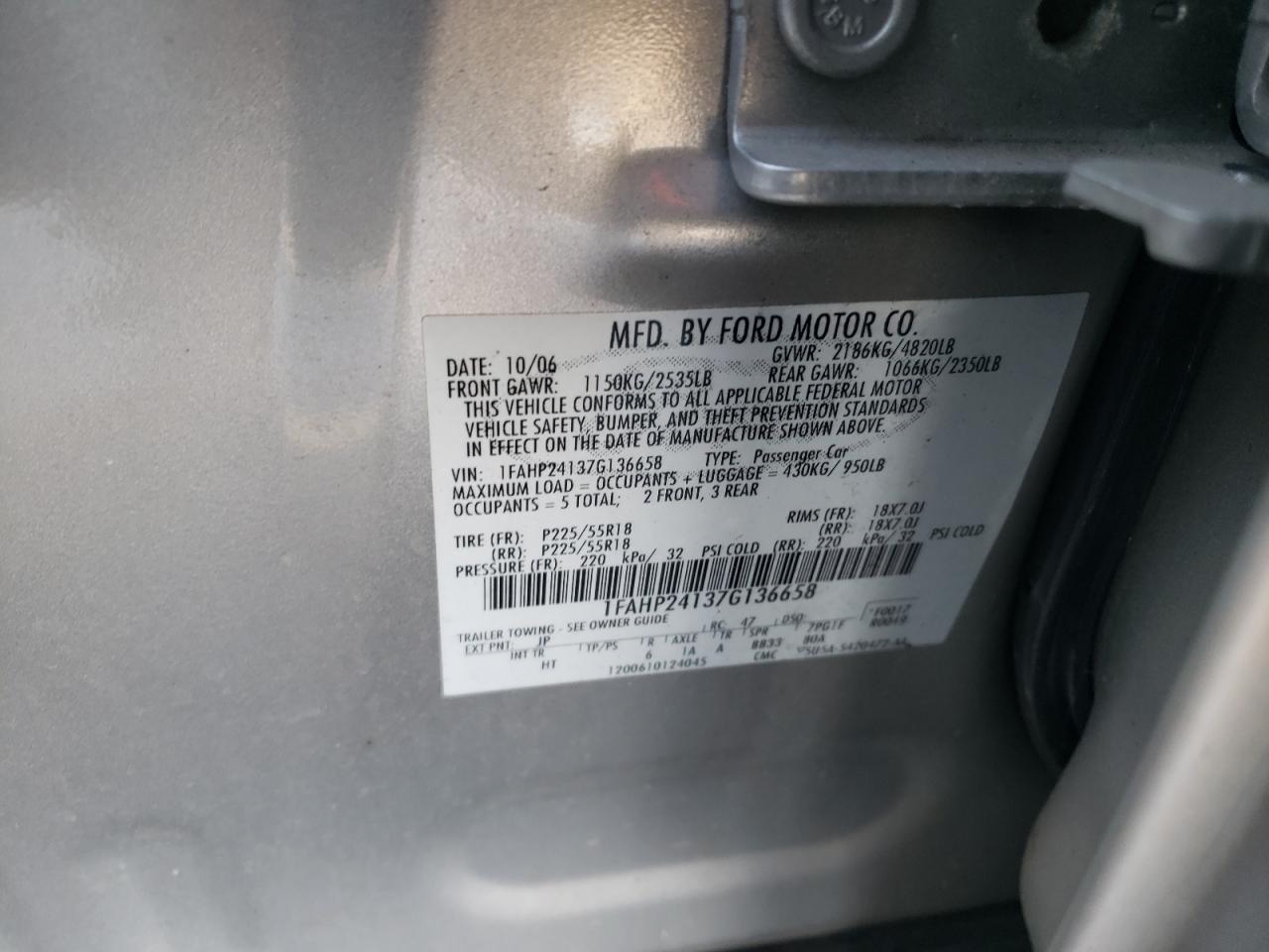 Photo 10 from auction – 2007 FORD FIVEHUNDRE with VIN 1FAHP24137G136658