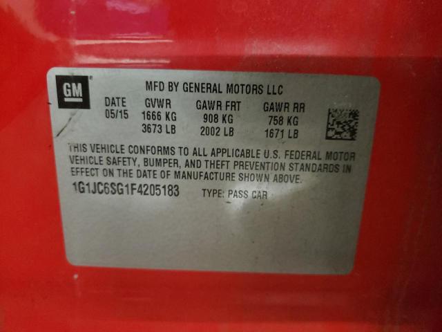 Photo 10 from auction – 2015 CHEVROLET SONIC LT with VIN 1G1JC6SG1F4205183