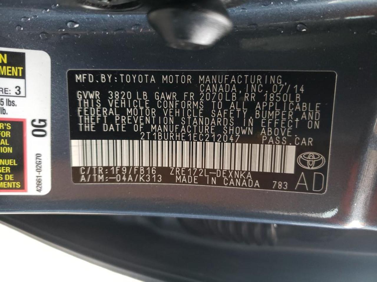 Photo 10 from auction – 2014 TOYOTA COROLLA L with VIN 2T1BURHE1EC212047