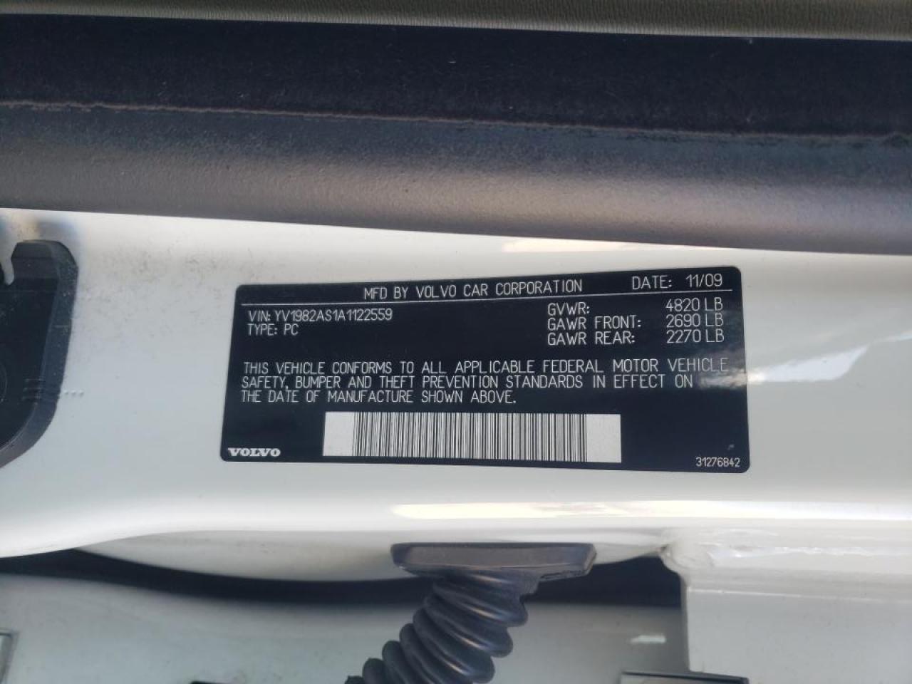 Photo 10 from auction – 2010 VOLVO S80 3.2 with VIN YV1982AS1A1122559