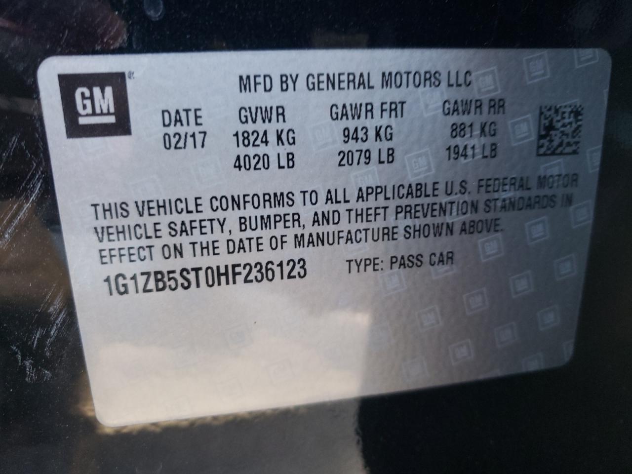 Photo 10 from auction – 2017 CHEVROLET MALIBU LS with VIN 1G1ZB5ST0HF236123